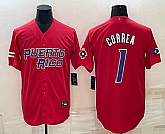 Men's Puerto Rico Baseball #1 Carlos Correa 2023 Red World Baseball Classic Stitched Jerseys,baseball caps,new era cap wholesale,wholesale hats
